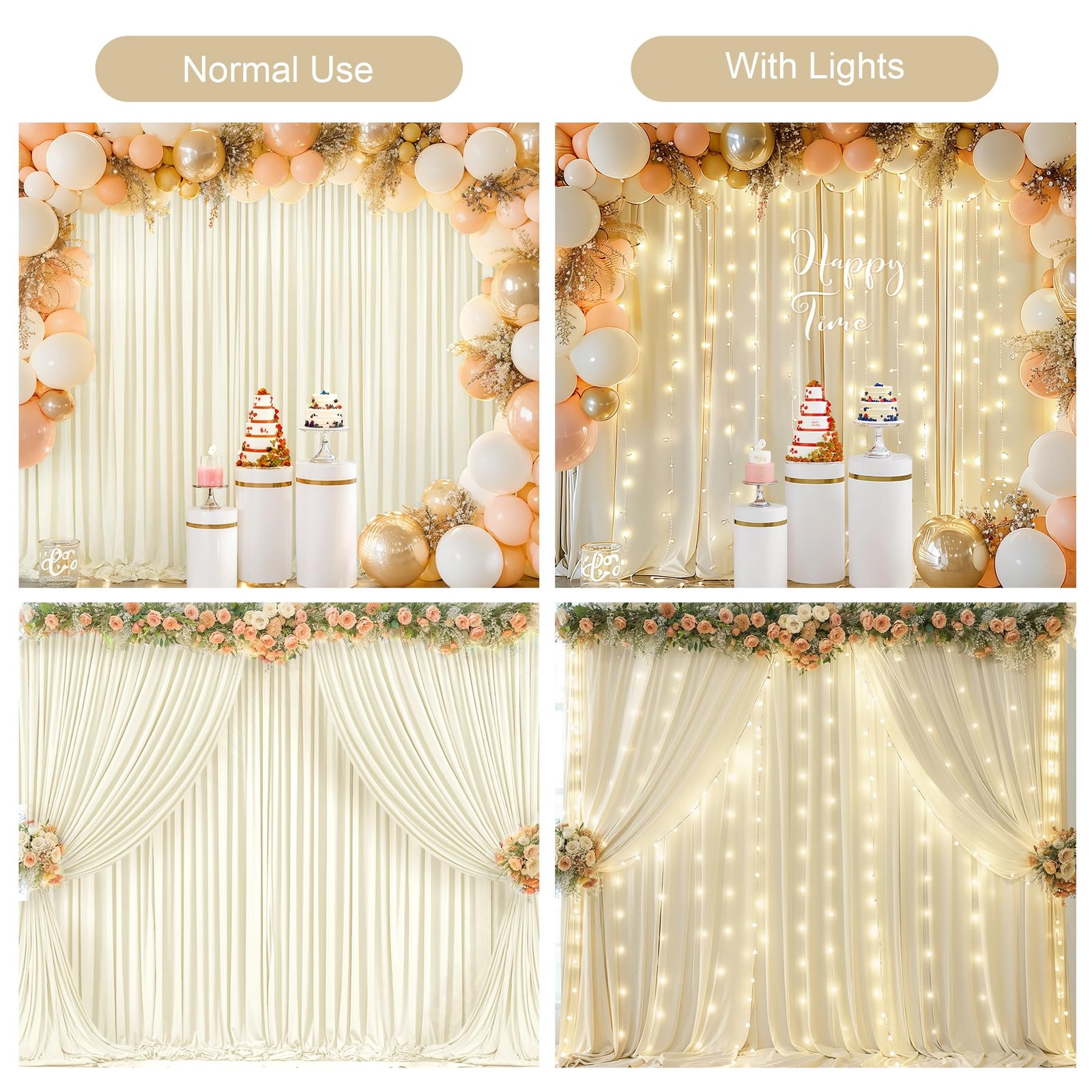 10x10FT Beige Backdrop Curtains Lights String Wrinkle Free Polyester Wedding
