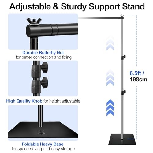 Backdrop Stand, 6.5×10 ft Adjustable Photo Background Pipe and 6.5x10ft Black