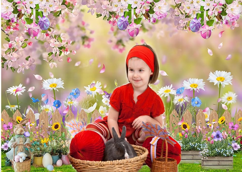 Spring Easter Backdrop Pink Flowers Photography Background Decor 8×6 Foot