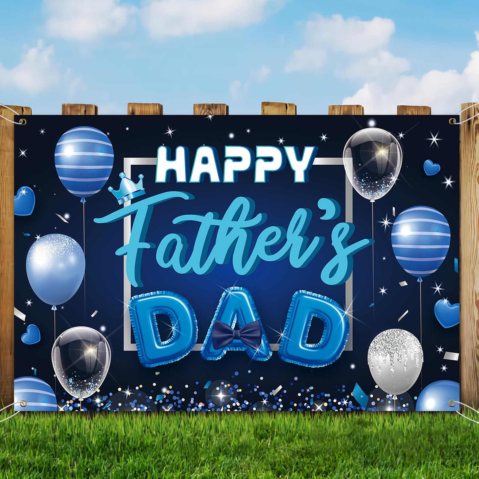 Happy Father’s Day Backdrop Banner -Blue Theme Fathers Day Photo Booth Props