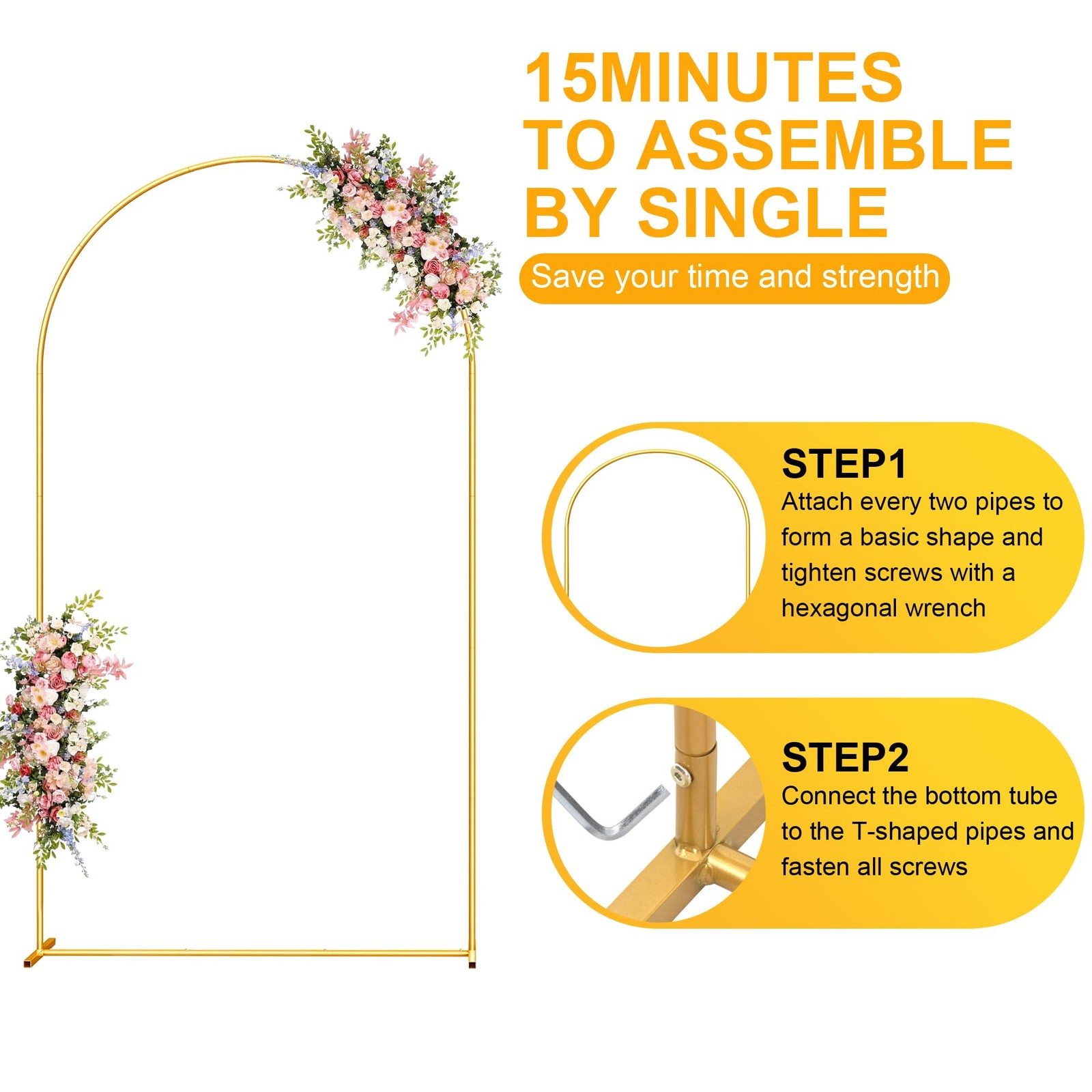 7.2FT Metal Arch Backdrop Stand Gold Arched Backdrop Frame for Wedding Party …