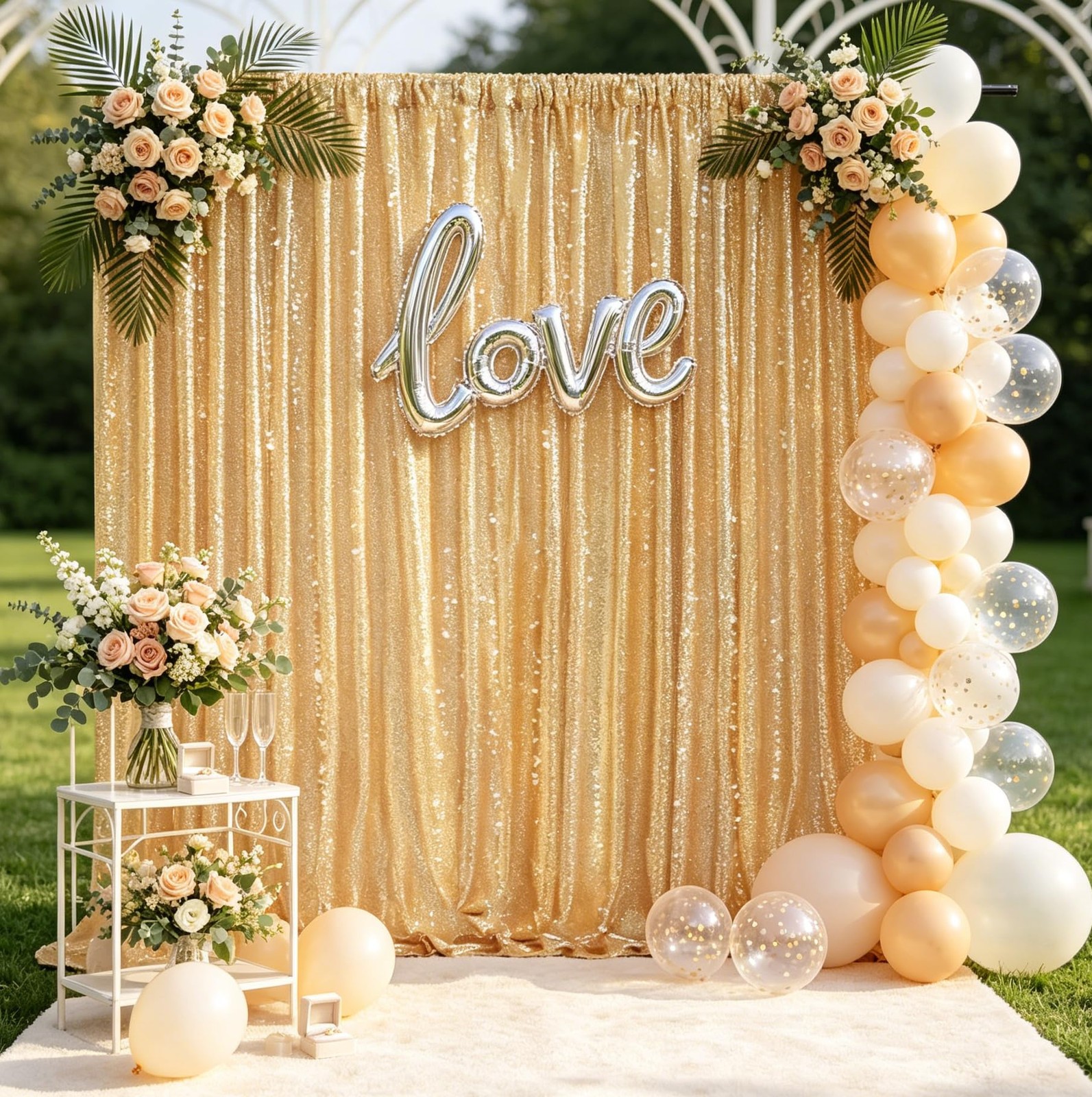 Gold Sequin Backdrop Curtain 8×8 Ft Glitter Gold Photography Background