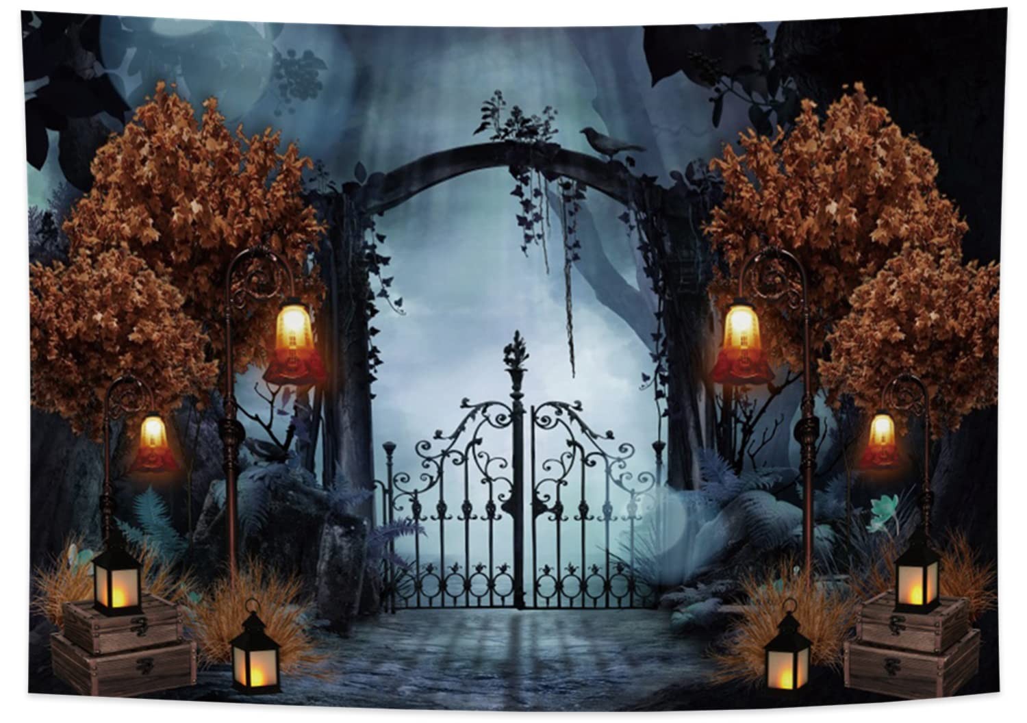 10x8ft Fabric Halloween Backdrop Horror Cemetery Iron Gate Scary Studio