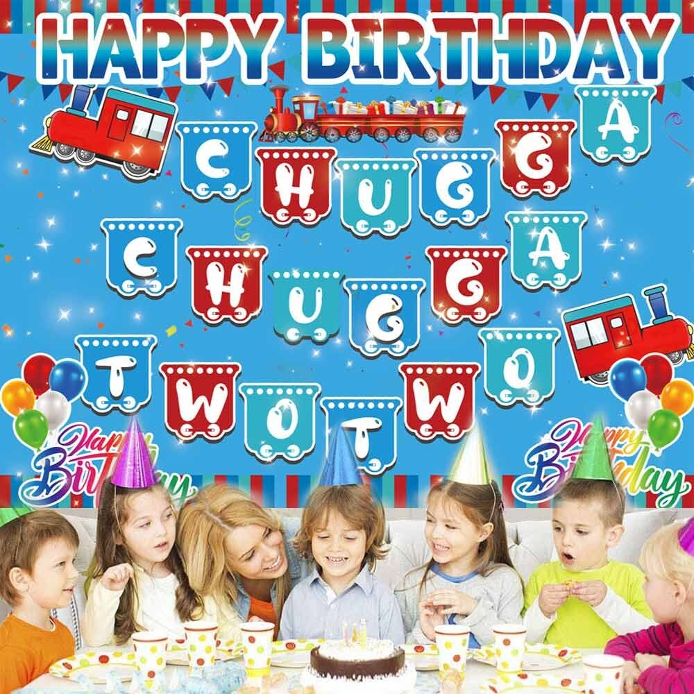 Happy 2nd Birthday Train Backdrop Banner Vinyl Party Supplies 7x5Ft