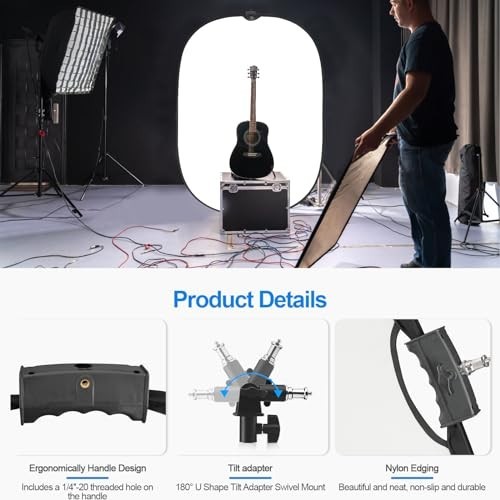 5×6.6ft Black/White 2-in-1 Photography Backdrop, Collapsible with Carry Case & H