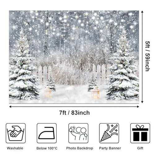 Winter Photography Backdrop Glitter Snowy Forest Pine Tree Background Snow 7×5
