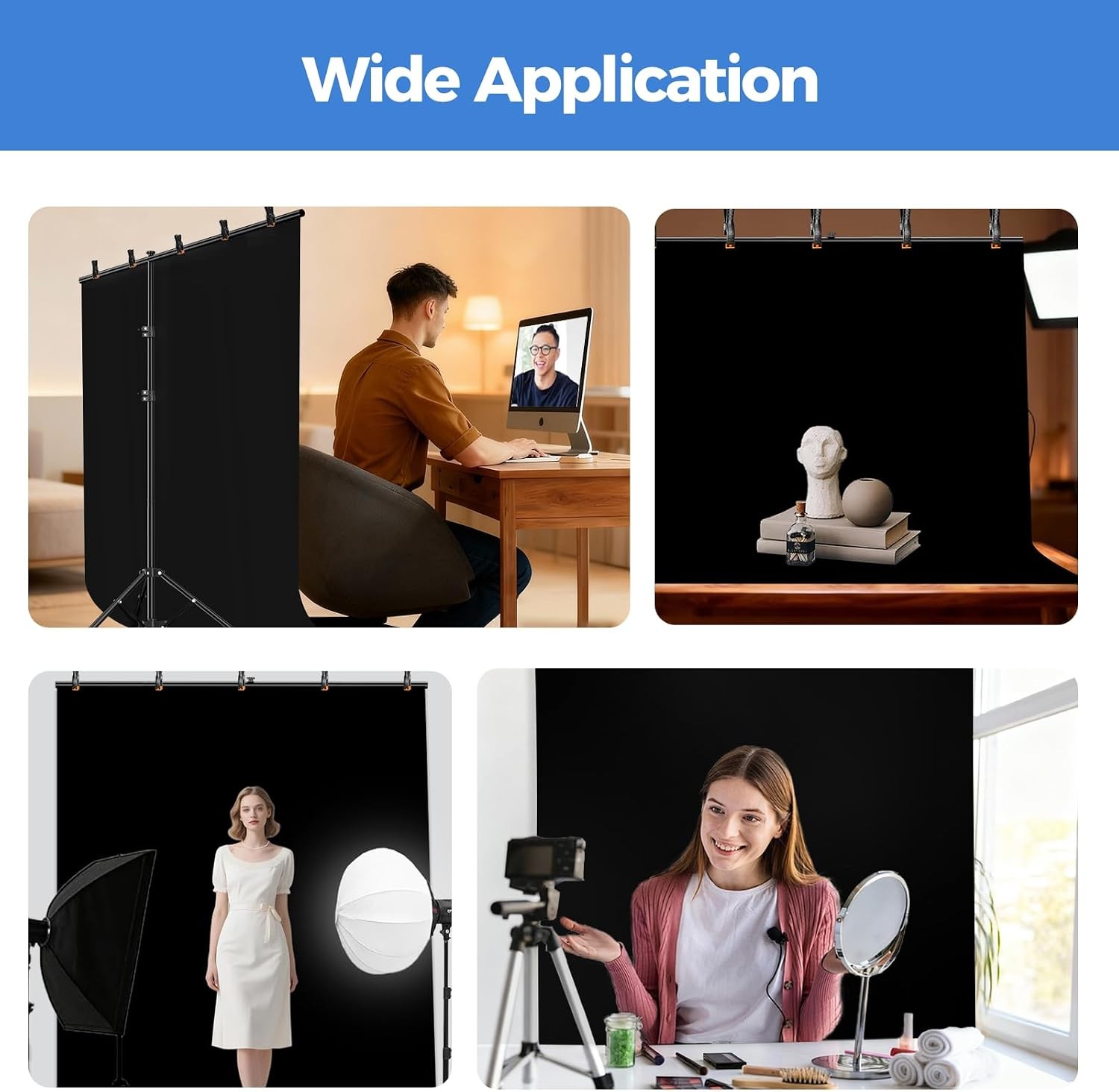 Black Photo Backdrop W/ Stand Kit 6.5x5ft Photography Black Background Screen