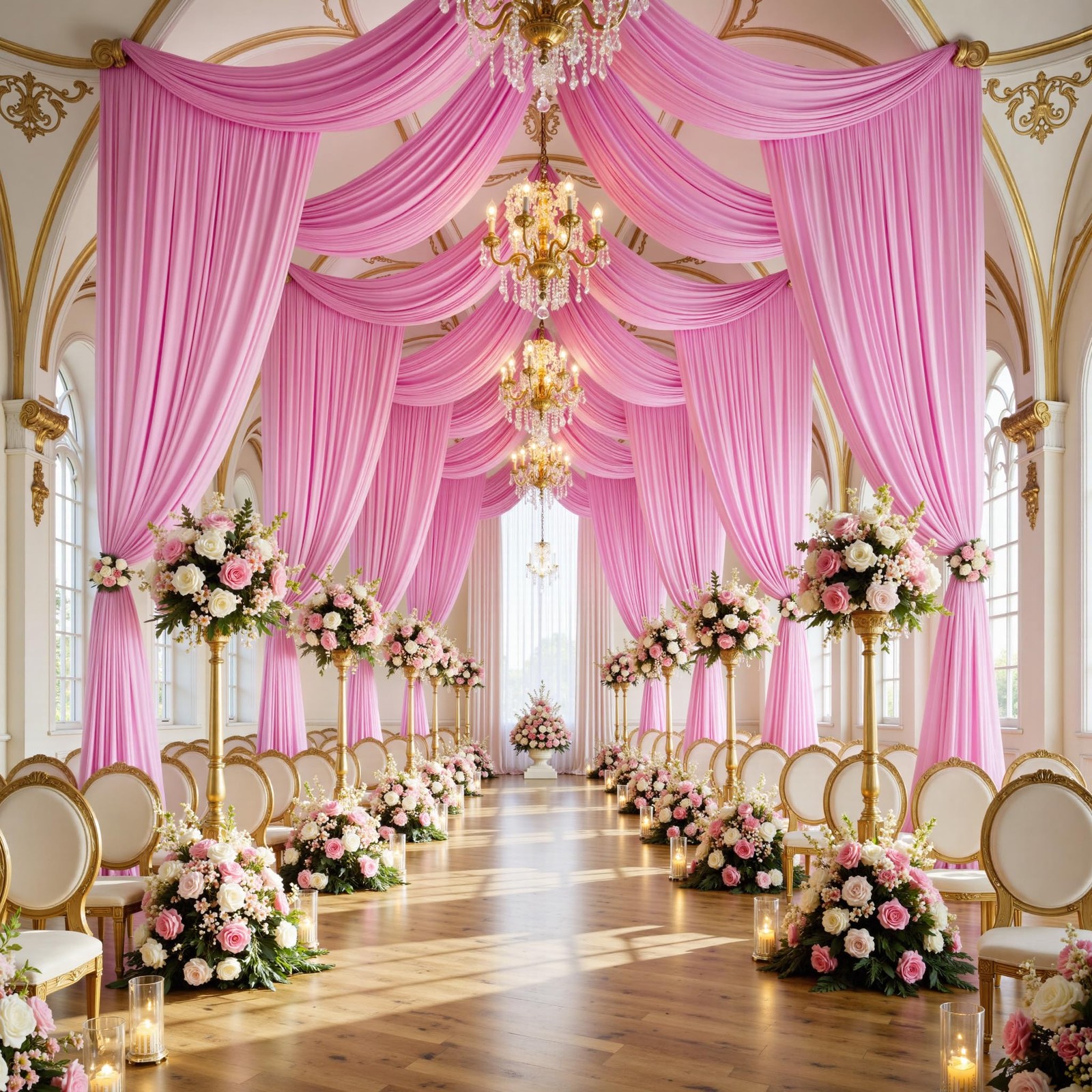 50ft x 14ft Pink Backdrop Curtains, 10 Panels 5′(W) x 14′(H), 10 panels, pink