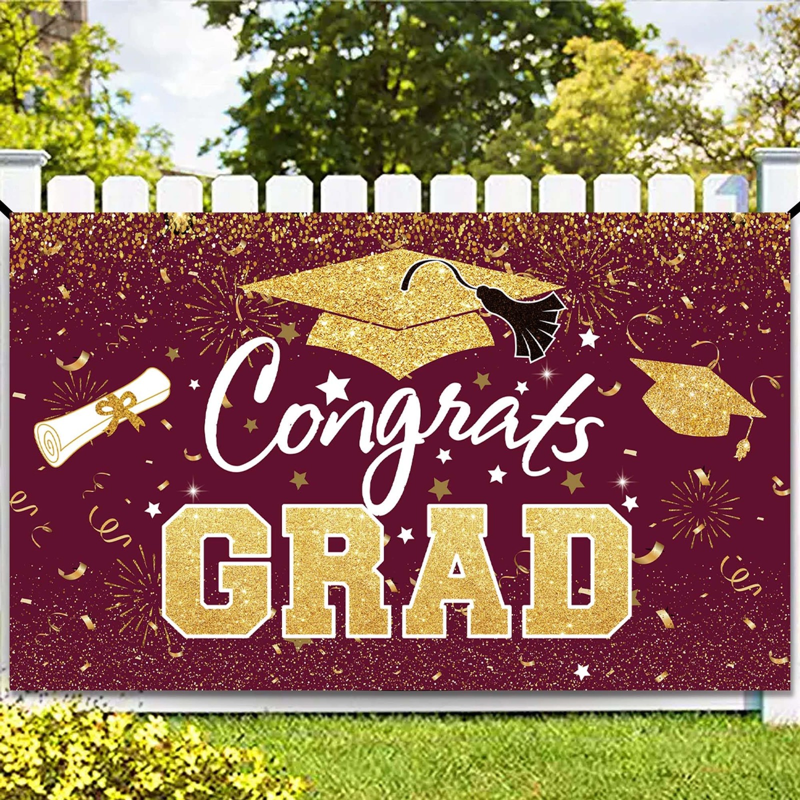 Graduation Party Decorations – Maroon Gold Congrats Grad Class of 2025 Backdr…