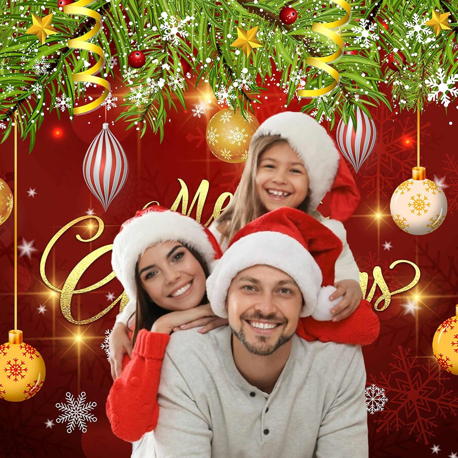 Merry Christmas Backdrop Xmas Tree Snowflake Banner, Winter New Year Photogra…