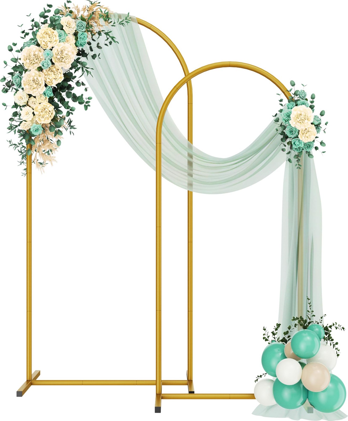 Metal Arch Backdrop Stand 2 Set (6FT/5FT), Gold Wedding Arch Frame, Balloon A…