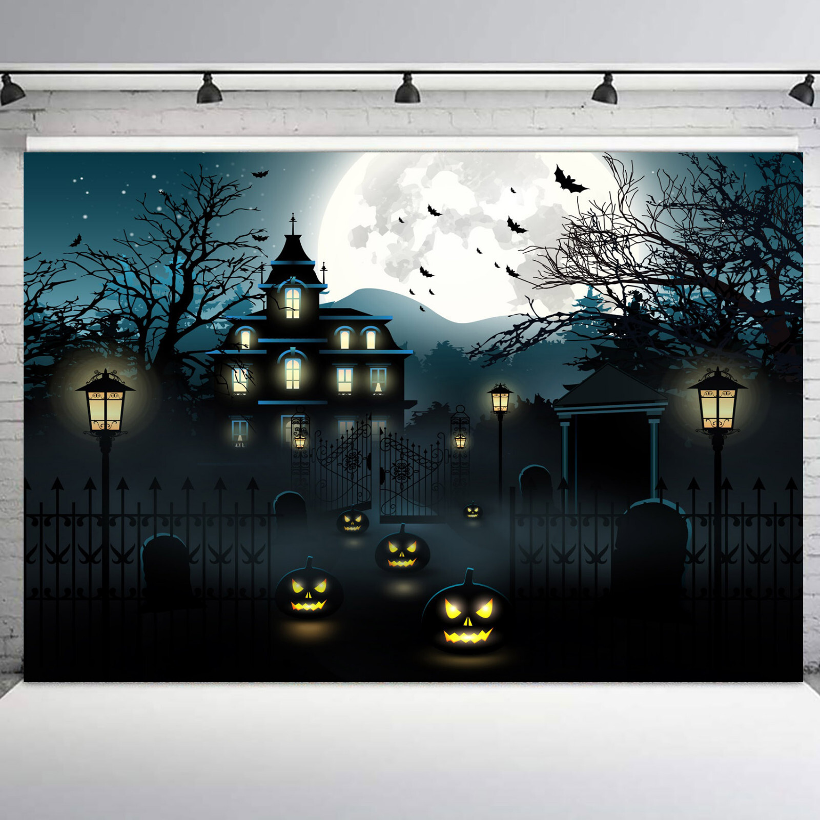 10x8ft Pumpkin Gothic Haunted House Halloween Vinyl Backdrop Photo Background