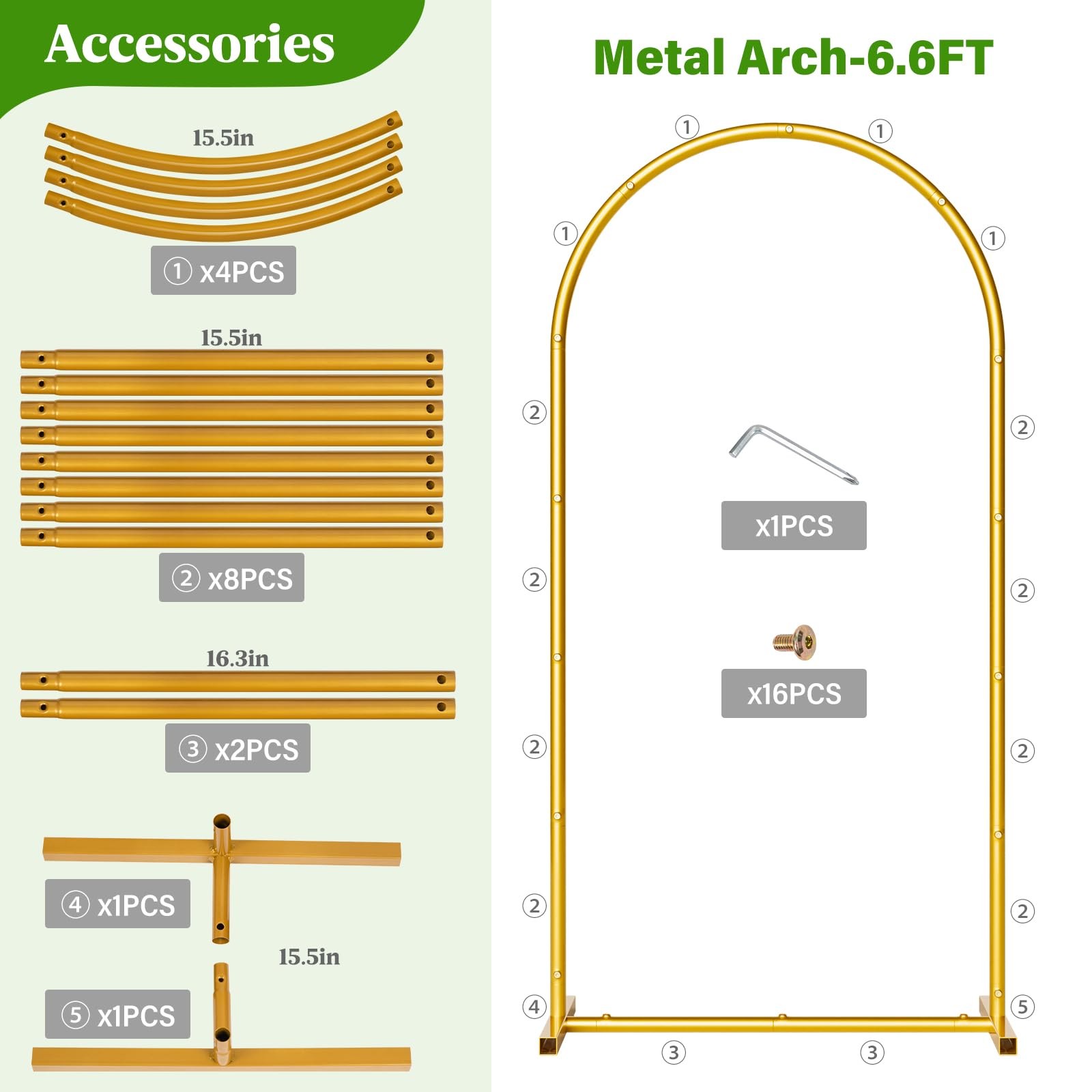 Metal Arch Backdrop Stand Wedding Arch Frame Set of 3 (7.2FT/6.6FT/6FT) Gold …