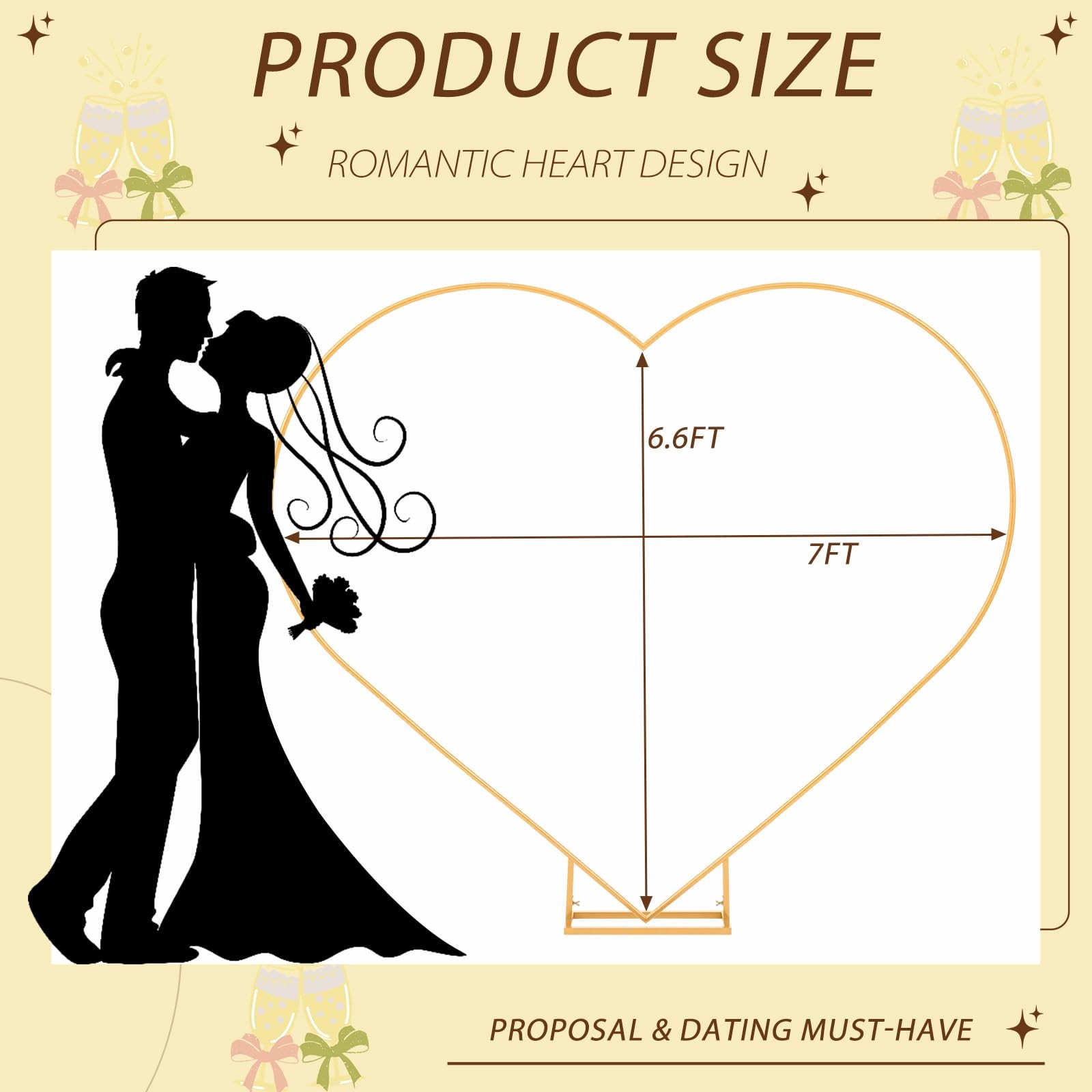Gold 7ft Heart Arch Stand for Wedding, Metal Love Balloon Column Arch Frame w…