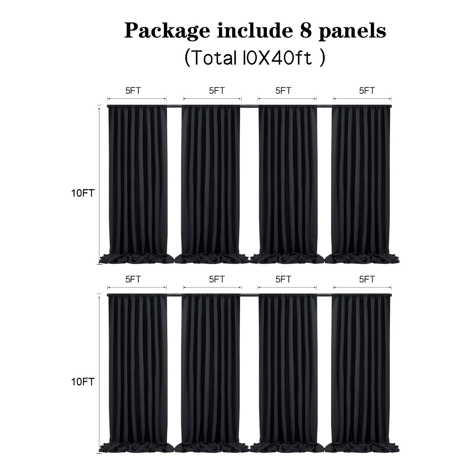 8 PCS 5×10 FT Thick Black Polyester Backdrop Curtains Wedding Photo Drapes