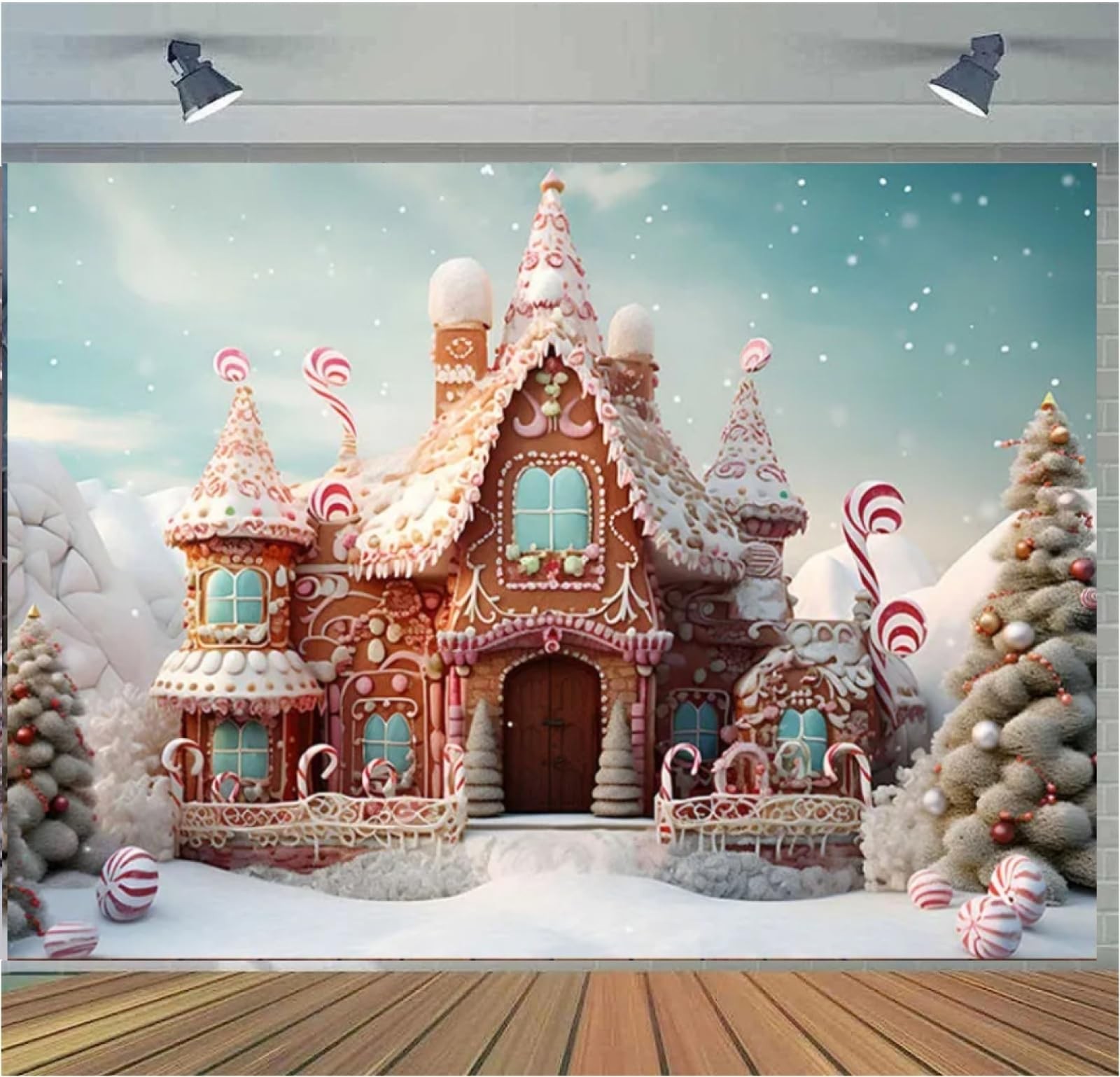 Photography Background Winter Gingerbread House Lollipop Portrait 7×5 Feet