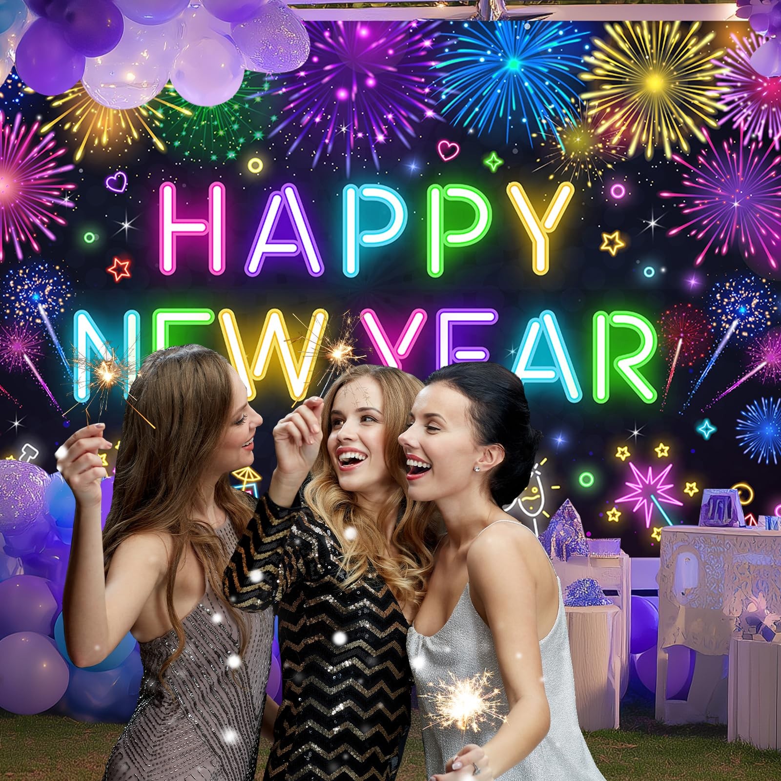 Happy New Year Party Backdrop Poster Banner Photography Background for Party
