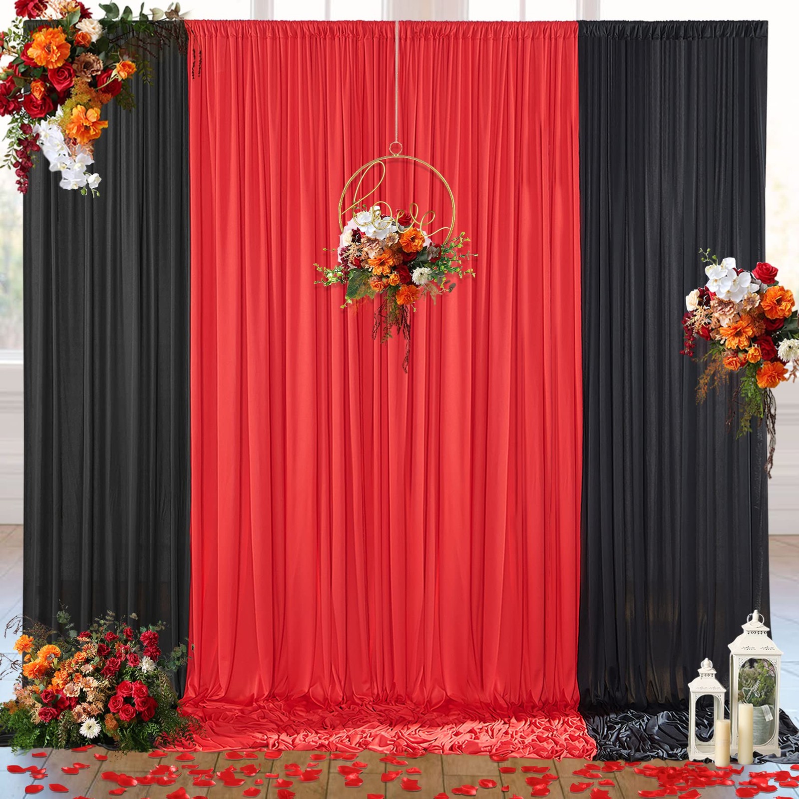 10ft x 10ft Wrinkle Free Backdrop Curtain Red&Black Backdrop Curtain for Part…