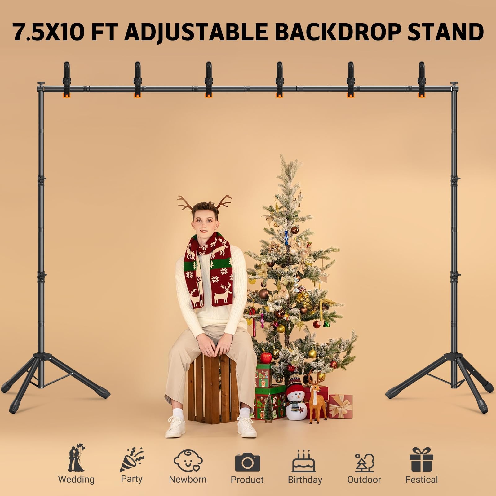 3in1 Adjustable Backdrop Stand 10 x 7.5 FT, Portable Photography Background S…