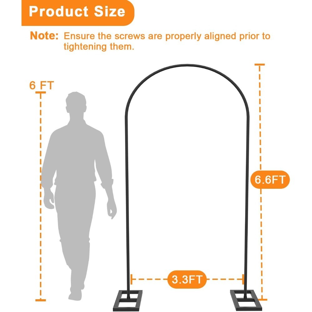 6.6FT Metal Wedding Arch Stand with Base, Backdrop Frame, Black