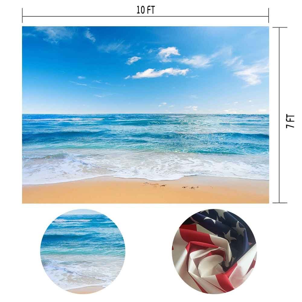 10X7ft Ocean Backdrop, Beach, Seamless Sea, Blue Sky, Summer Photo Background