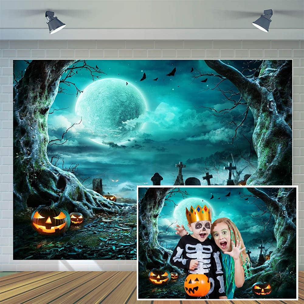 Halloween Party Supplies Horror Moon Scary Cemetery Pumpkin Props 7×5 Feet