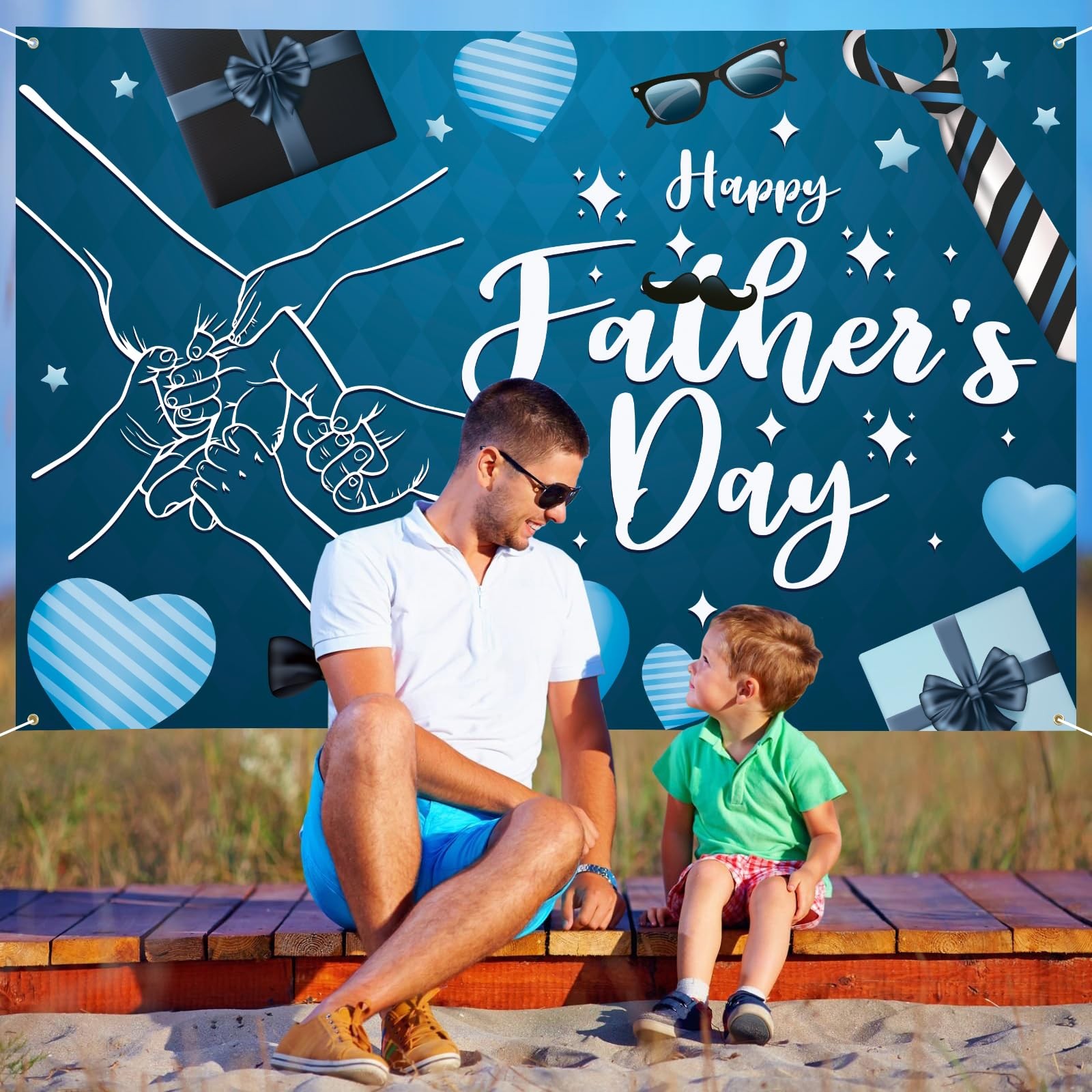 Happy Fathers Day Banner Decorations 72″ x 48″ Fathers Day Backdrop Hand in Hand