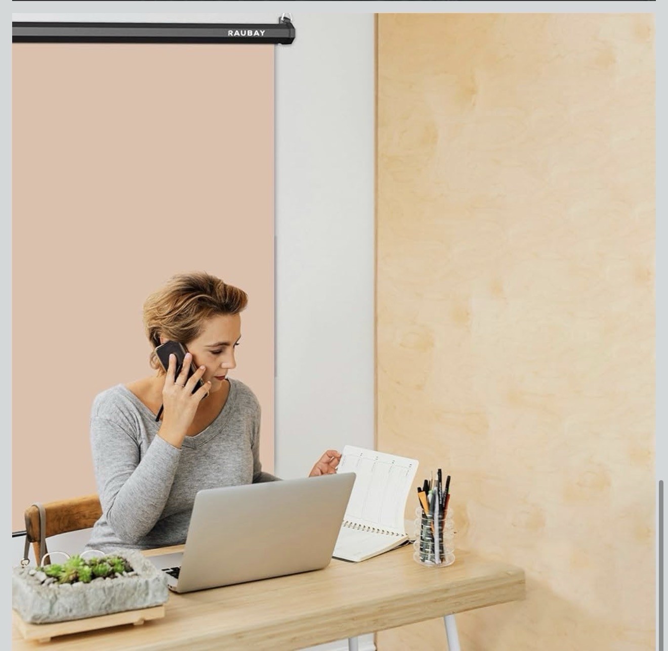 Retractable Pull Down Beige Screen – 59.8″ x 86.6″ Collapsible Wall-Mount Bac…