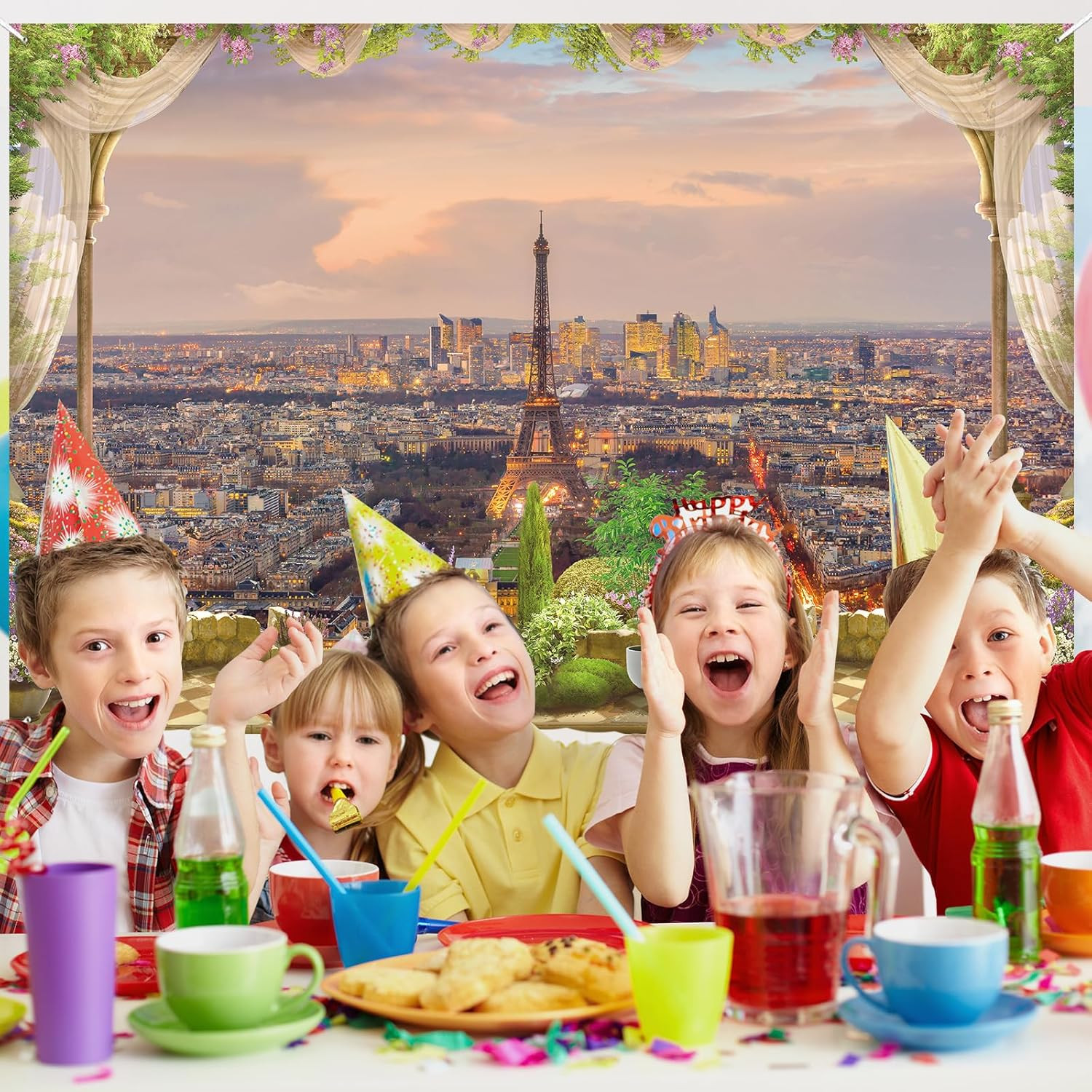 City Backdrop French Romance Theme Cityscape Decoration Romantic Sunset Balcony
