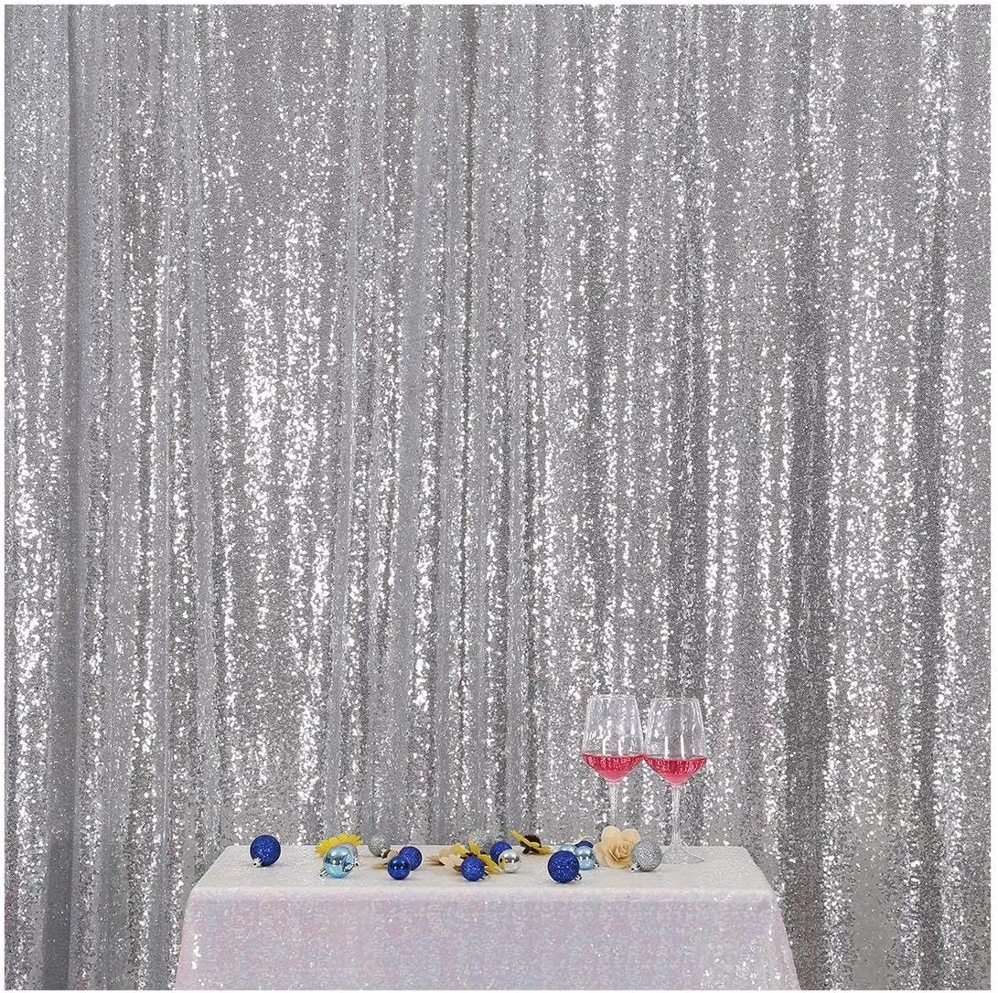 Silver Sequin Backdrop,7FT x 7FT Sequin Photography Backdrop Curtain for Part…