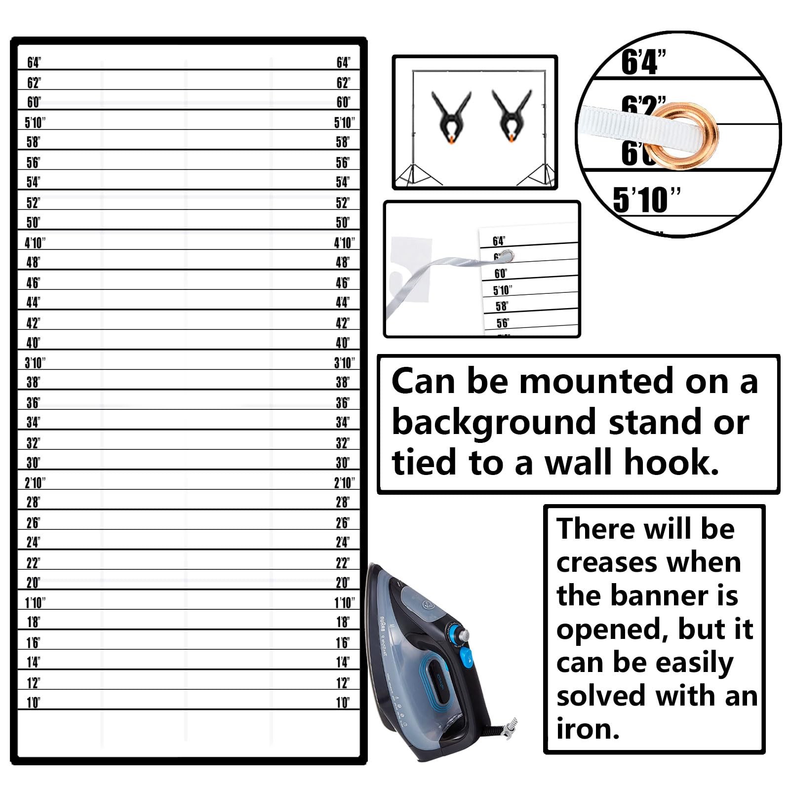 Mugshot Police Lineup Height Charts Banner Backdrop Accurate One Size, Multi