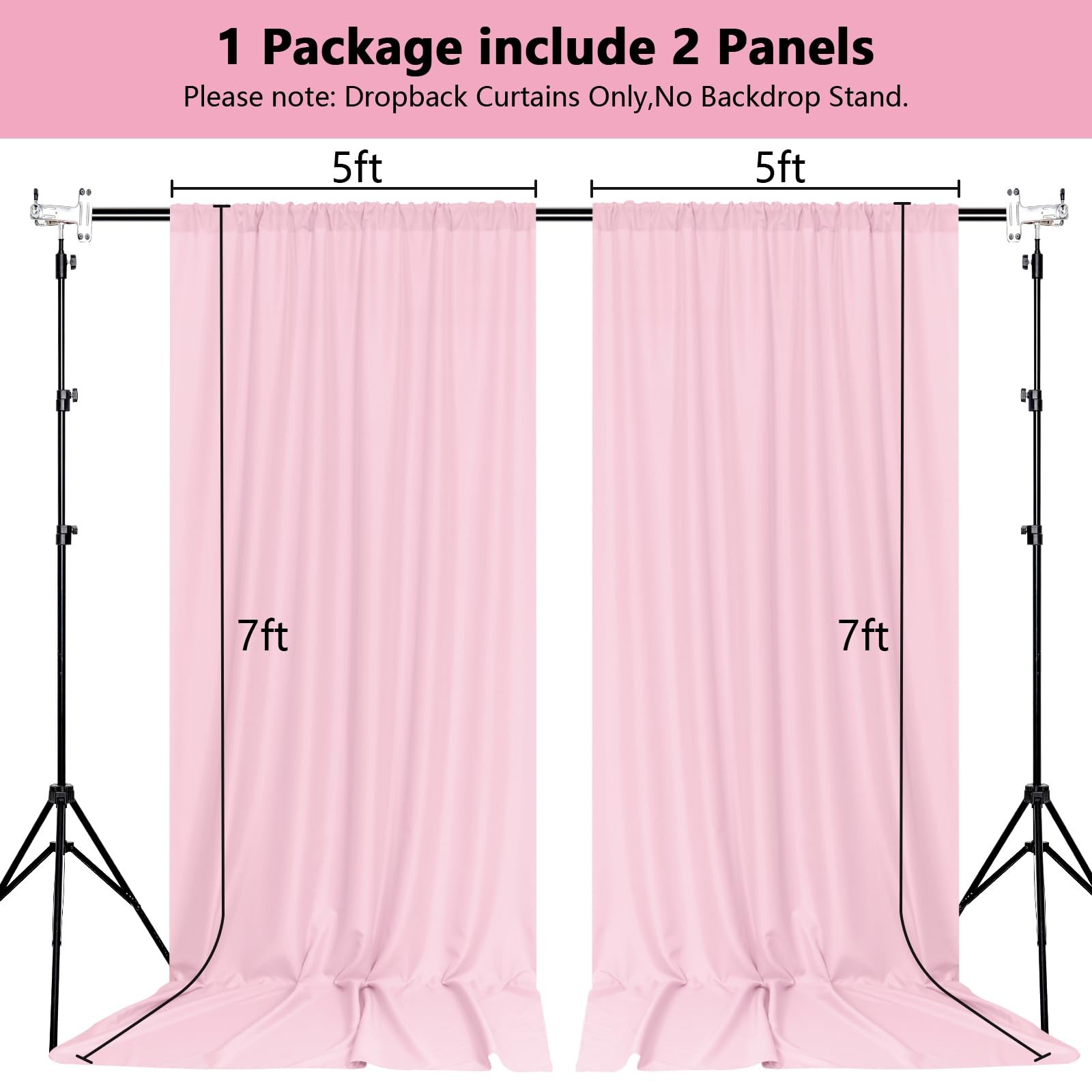 2 PCS 5×7 Ft Pink Backdrop Curtain For Parties Rod Pocket Photography Drapes