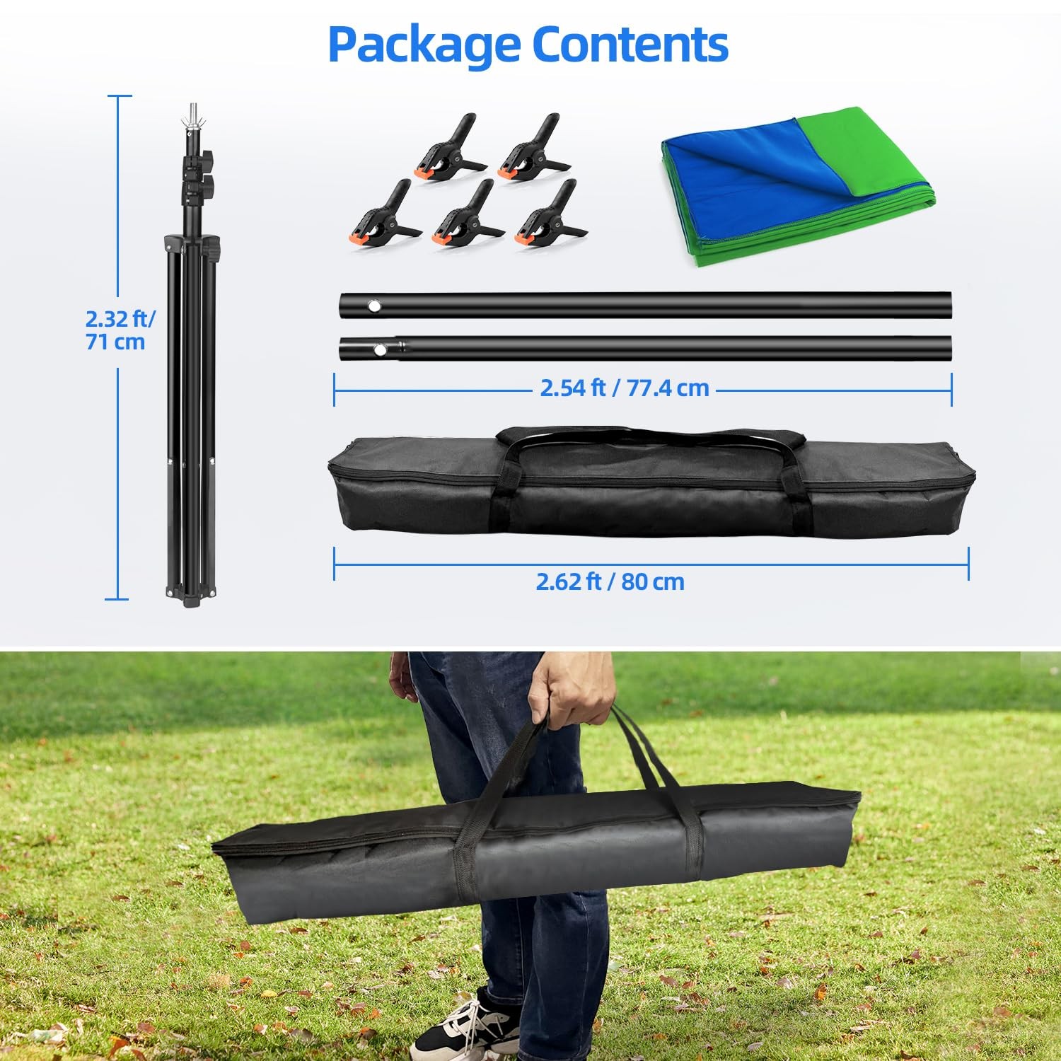 Blue Green Screen Backdrop Kit 2in1 7x5ft Stand 6.5x5ft Reversible Background