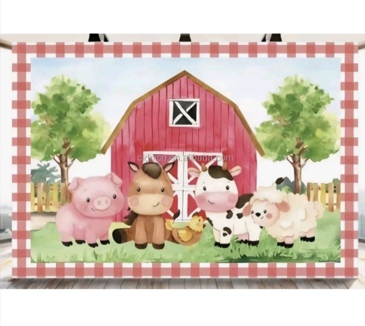 Cartoon Barn Animals Farm Photo Studio Backdrop Multicolor 180x110cm