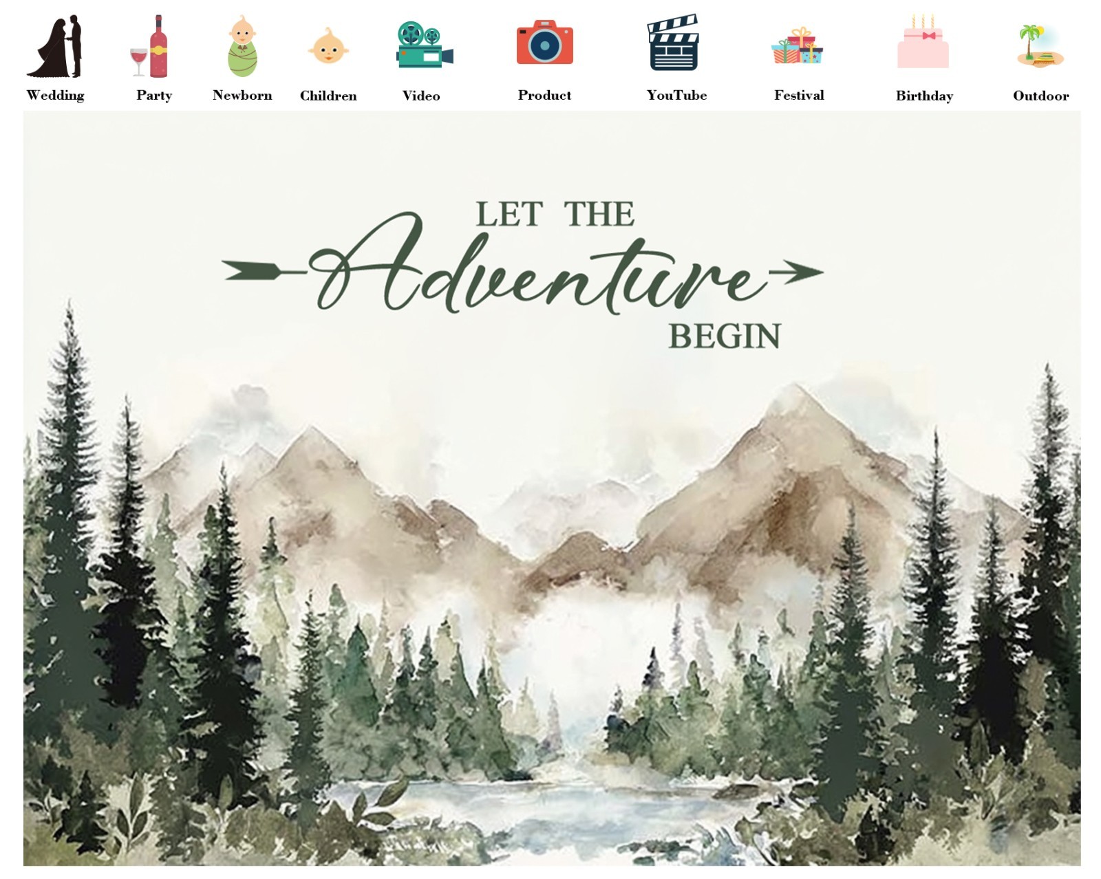10x8ft Adventure Awaits Baby Shower Backdrop Mountain Woodland Photo Background