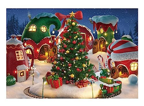 7x5FT Cartoon Christmas Village Photography Backdrop Winter Snow Pine 7’x5′