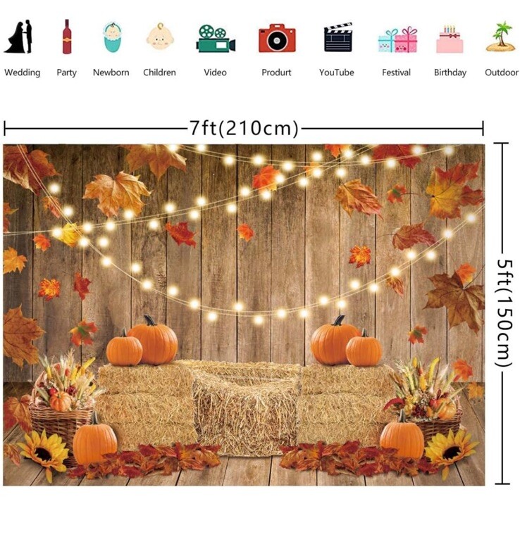 Fall Backdrop Photography Photo Background Holiday Portrait Pumpkin Banner 7’x5′
