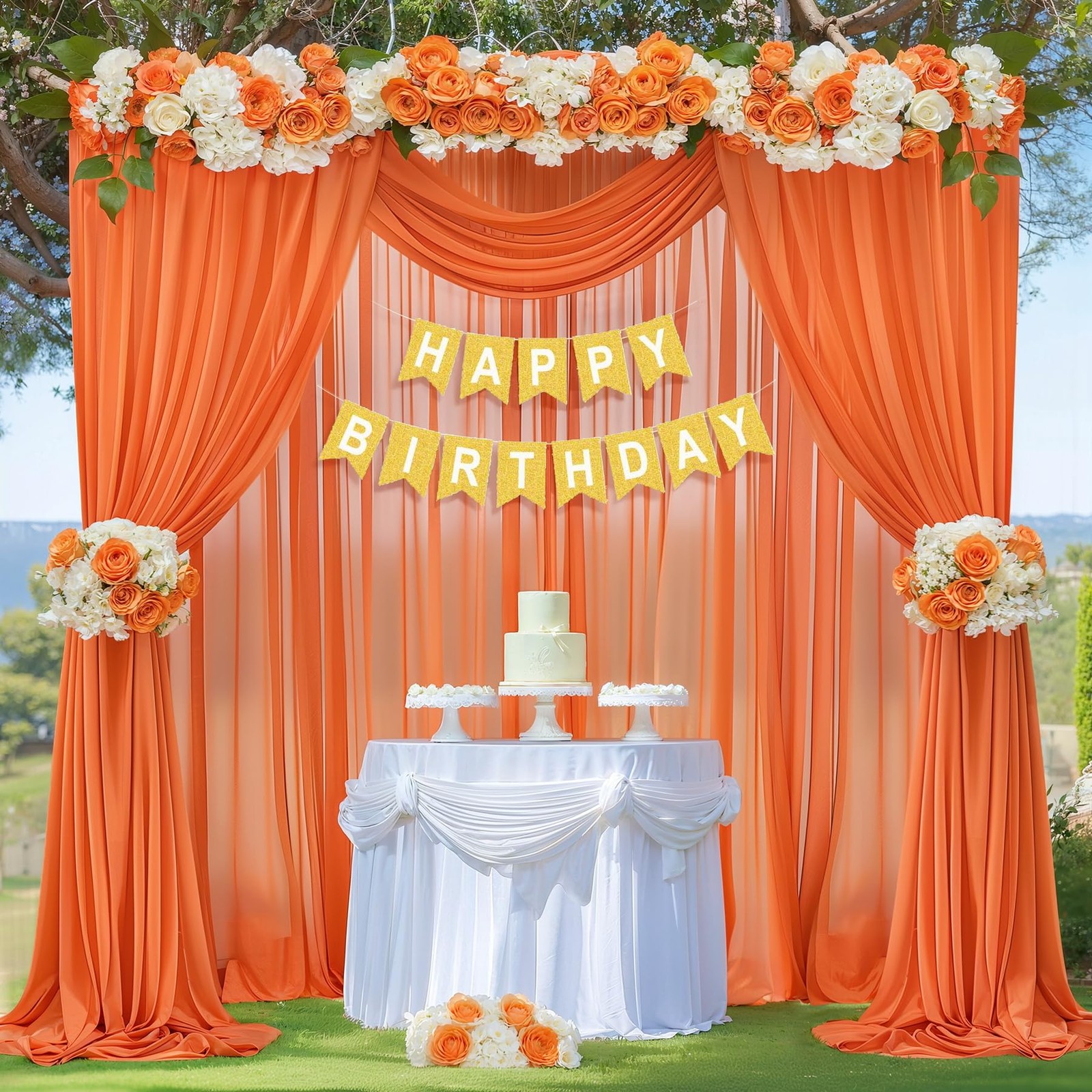 10x10ft Orange Backdrop Curtain Wrinkle-Free Sheer Chiffon Drapes 2 PCS