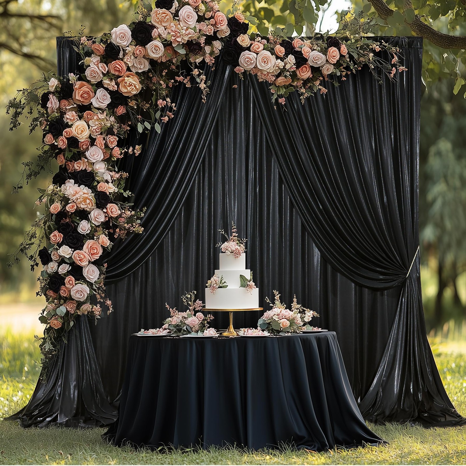 10×10 ft Black Sequin Backdrop Curtain Panels for Parties, Free Glitter Photo…