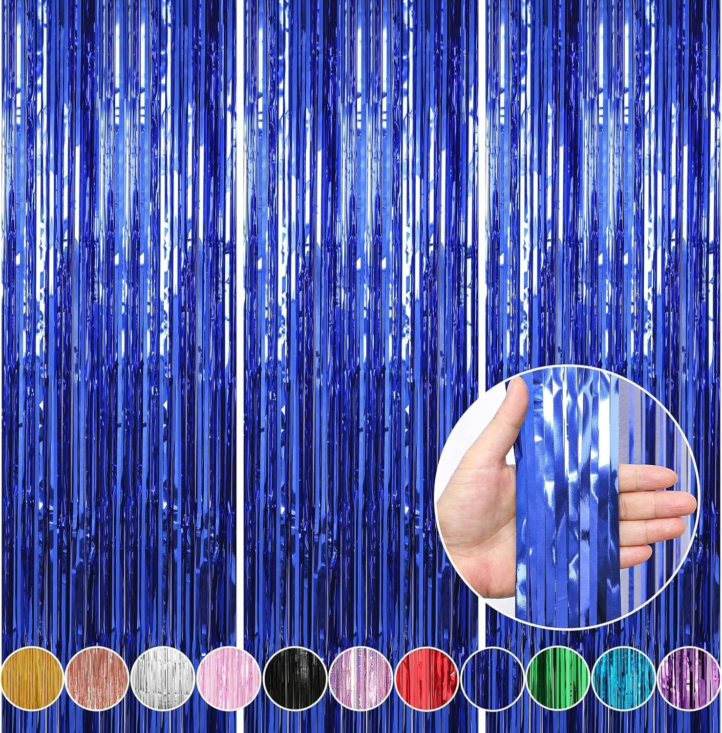 3 Pack 3.3 x 9.9 ft Dark Blue Foil Fringe Backdrop Curtain, Streamer Backdrop…