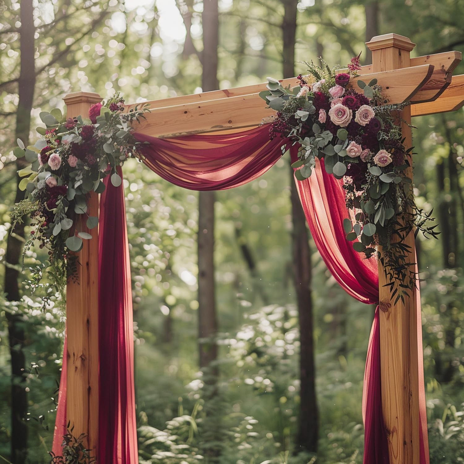 Burgundy Wedding Arch Draping Fabric Sheer Backdrop Curtain 28.7 Inch x 20FT