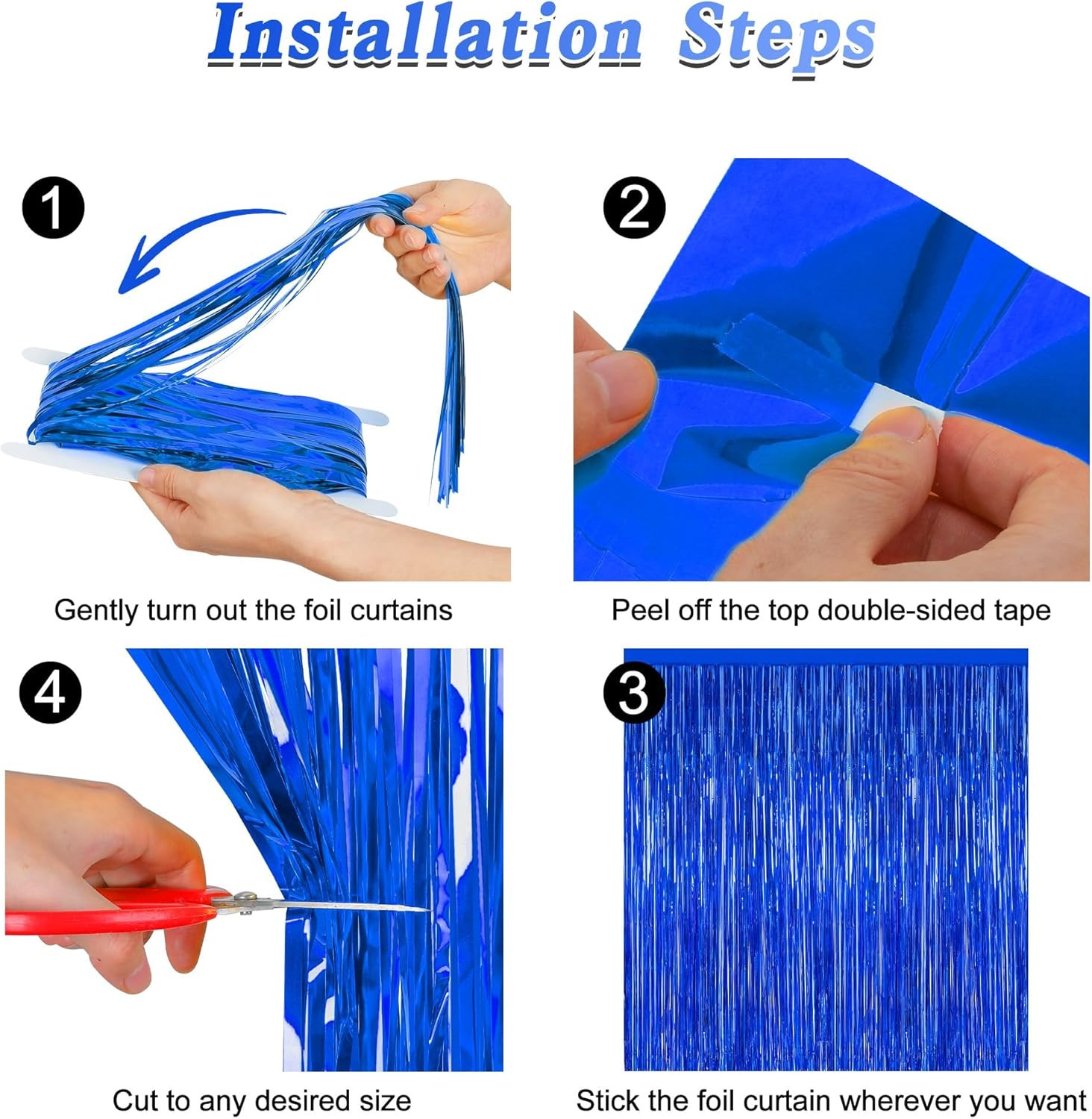 2 PCS Tinsel Backdrop Dark Blue Backdrop Curtains Metallic Fringe Party Curtains
