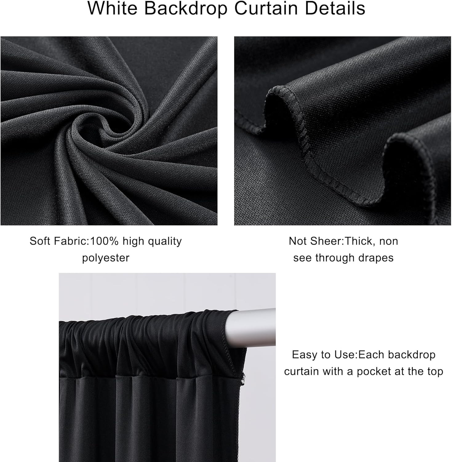 Wrinkle-Free Black Backdrop Curtain 30x10ft for Parties & Photography