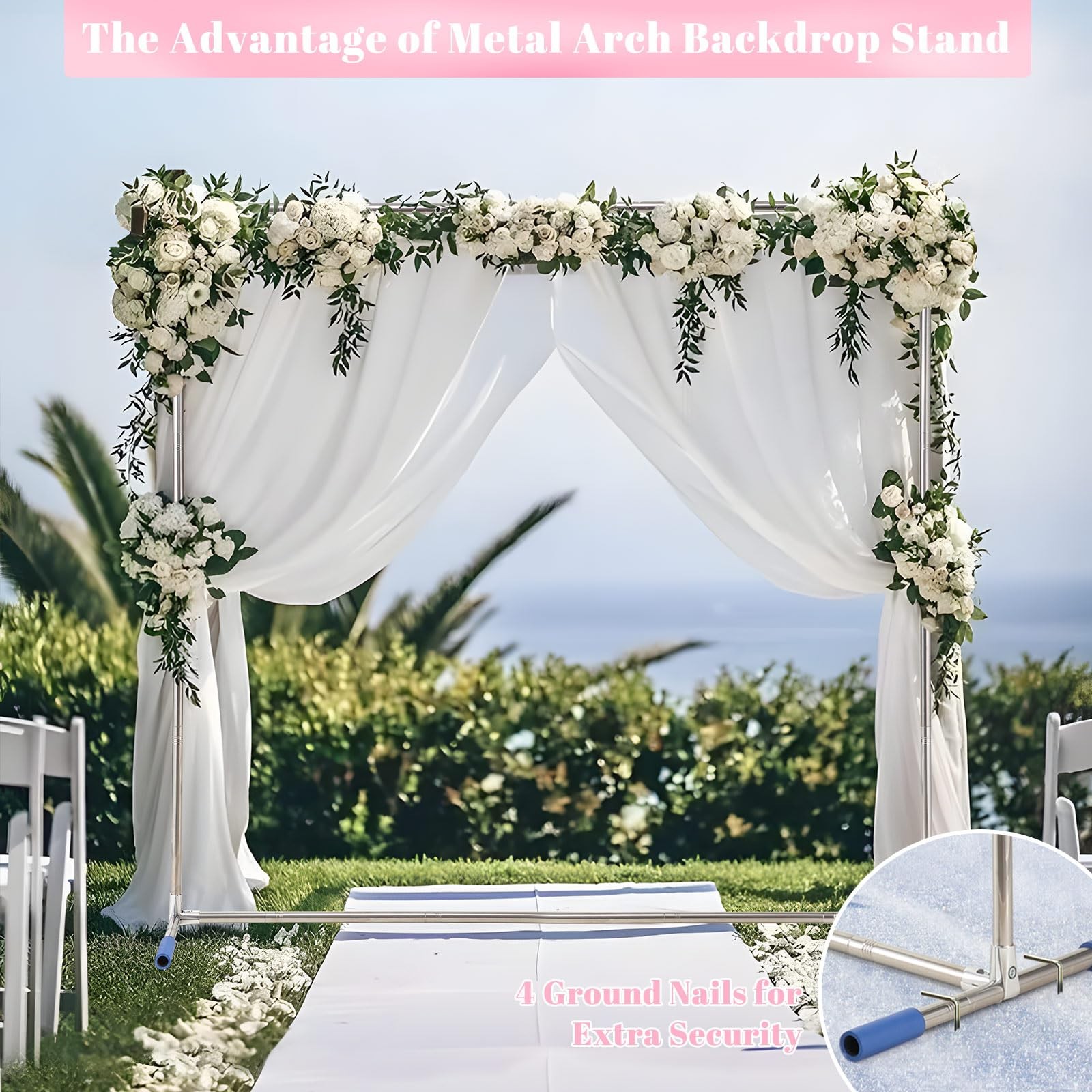7×6 FT Metal Wedding Square Backdrop Stand for Ceremony Party Garden Decor