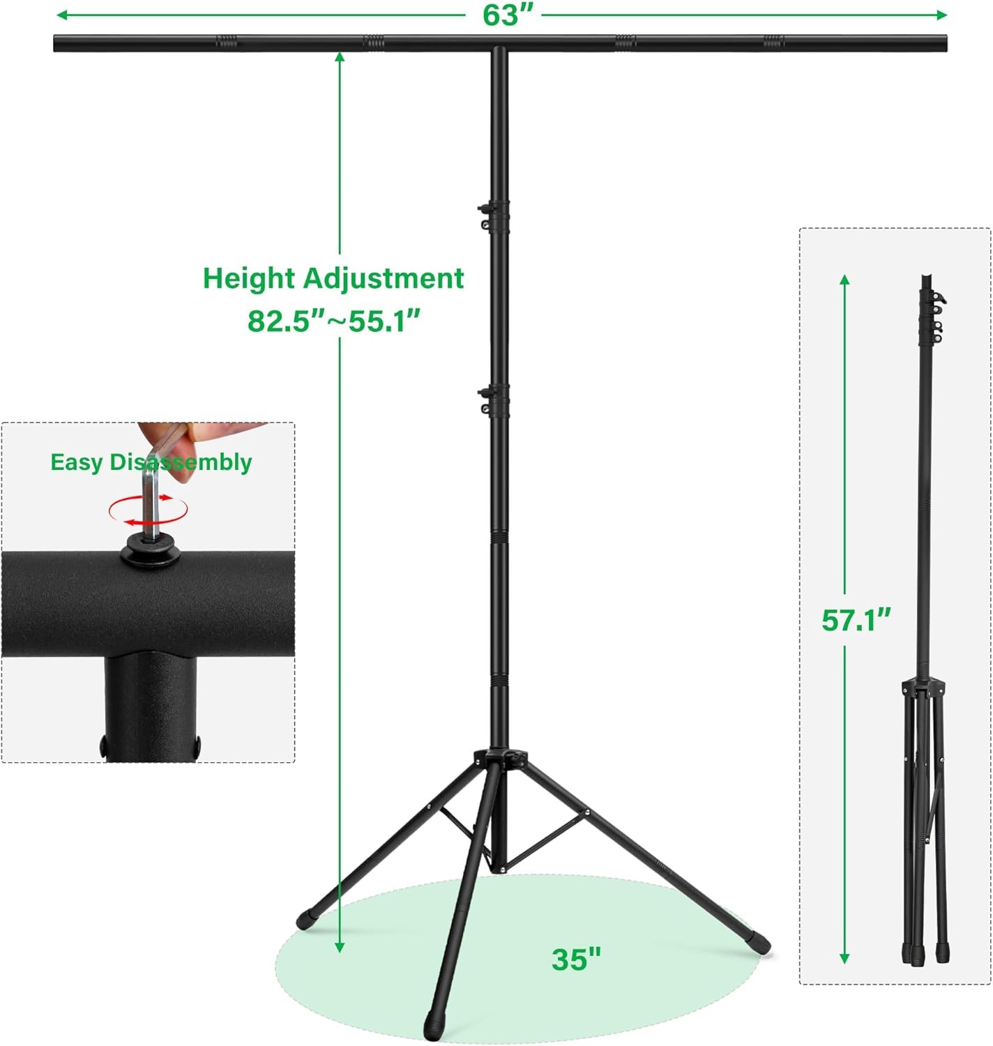 Portable T-Shape Photo Backdrop Stand W/Green Screen Background for Photography
