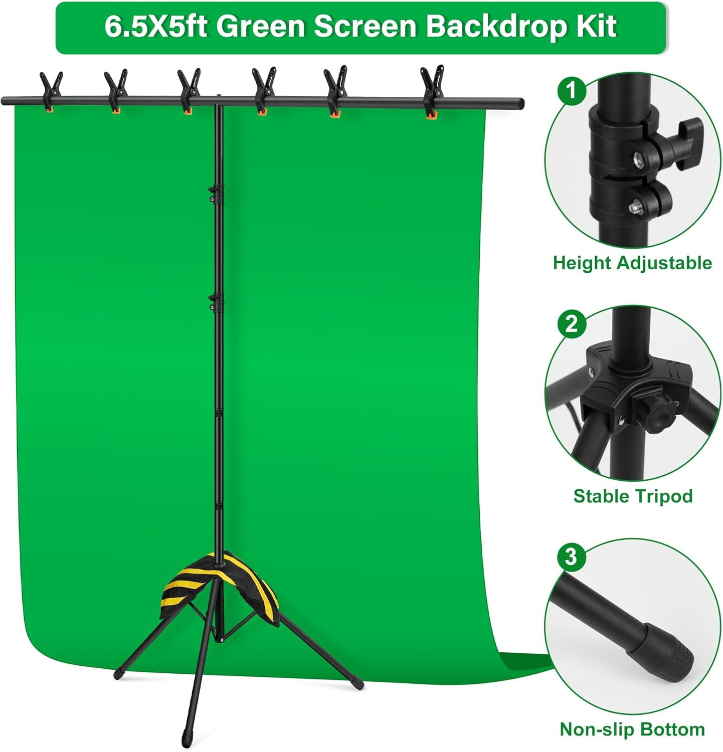 Portable T-Shape Photo Backdrop Stand W/Green Screen Background for Photography