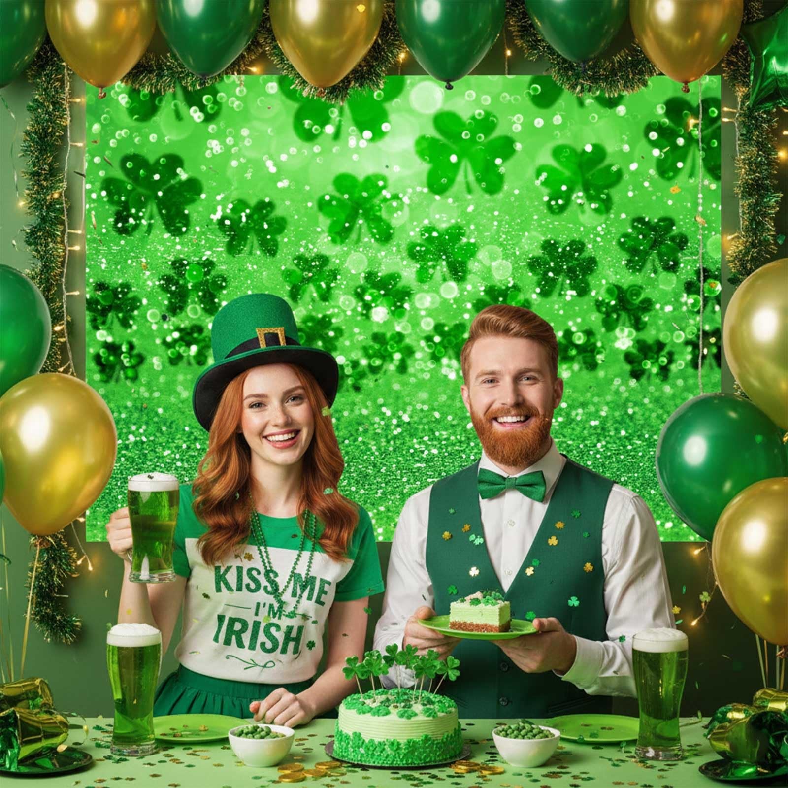 Happy St. Patrick’s Day Photography Backdrop Lucky Irish Green Shamrock Bokeh