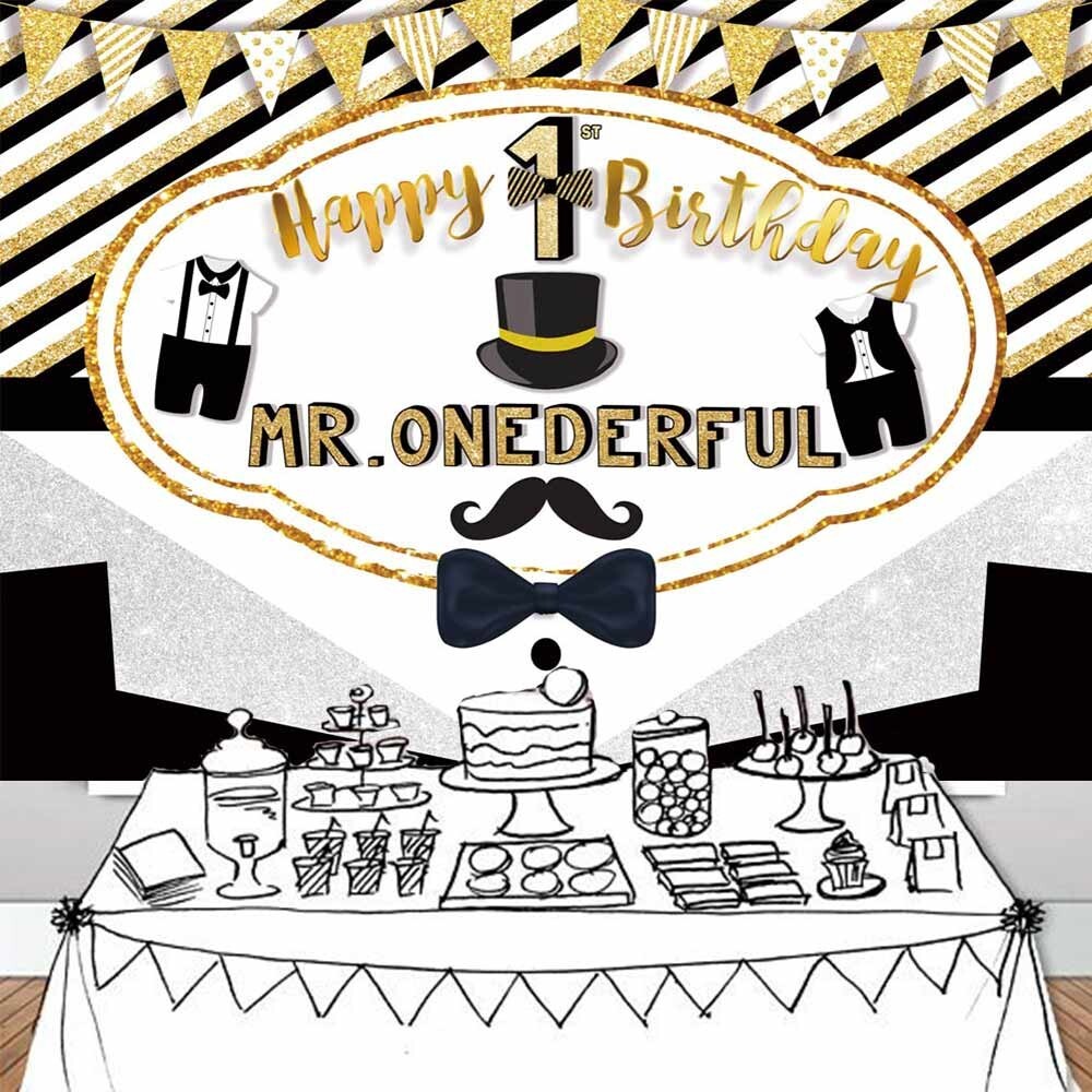 Mr Onederful Happy 1st Birthday Party Supplies Backdrop Banner 7x5Ft