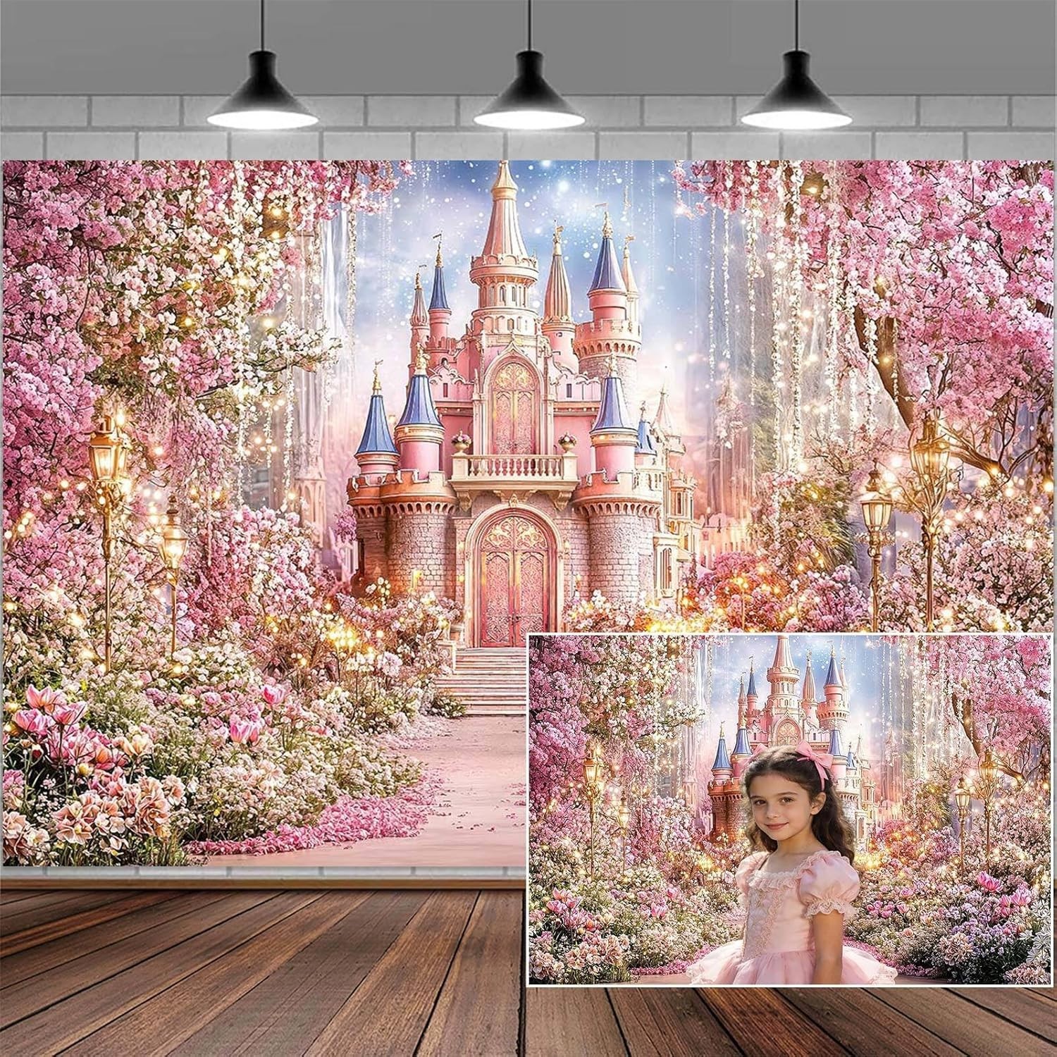 10x8ft Princess Castle Photography Backdrop Pink Flowers Floral Fantasy Fairy…