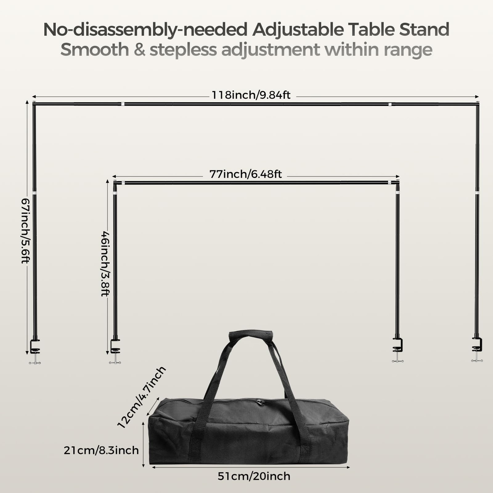 Over The Table Rod Stand with Clamps Adjustable 77”-118” Width 46”-67” Tall, …